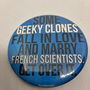 Geeky Clone Scientist Love Button Blue Black White 2.25"